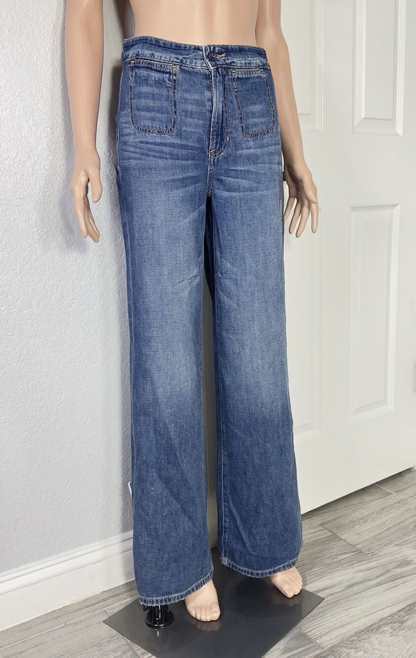 American Eagle Women’s 0 Long Wide Leg Super High Rise Jeans Vintage Sail NWT